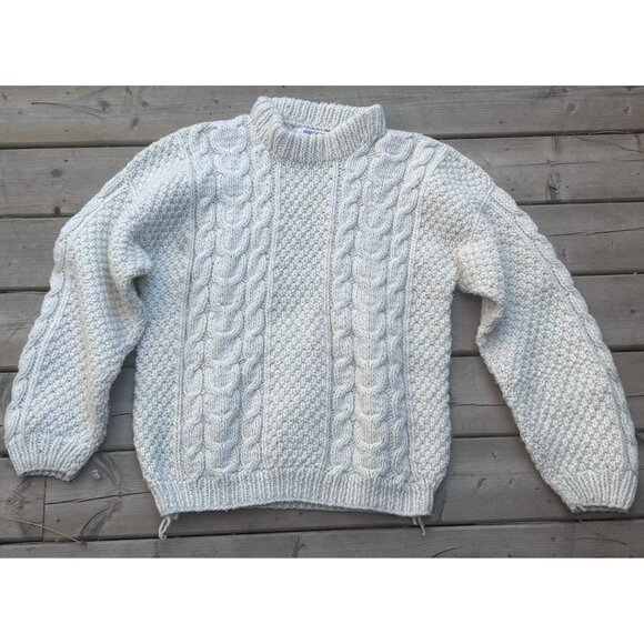 Nuevo Americana Women's Size L Wool Hand Knit Sweater Cardigan Ivory - Picture 1 of 10